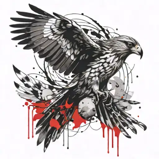 small bird atttacking a hawk flying tattoo design idea