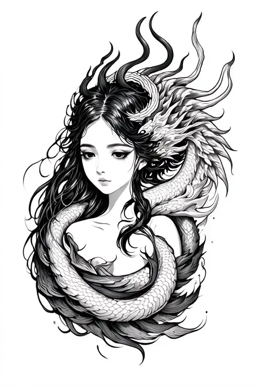 Ryujin can be seen wrapped around a girl. It can symbolize strength, wisdom and protection. tattoo design idea