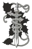 Oak tree leaf, Viking sword that makes a cross, lasso tattoo design idea