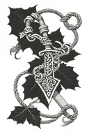 Oak tree leaf, Viking sword that makes a cross, lasso tattoo design idea