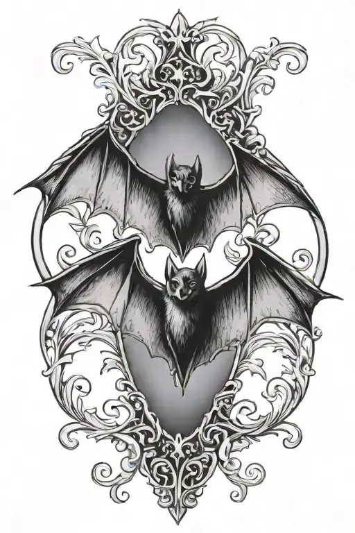 bat in gothic frame tattoo design idea