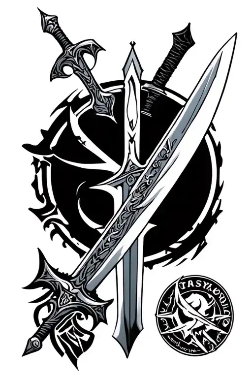 logos from different anime's making a sword shape tattoo tattoo design idea