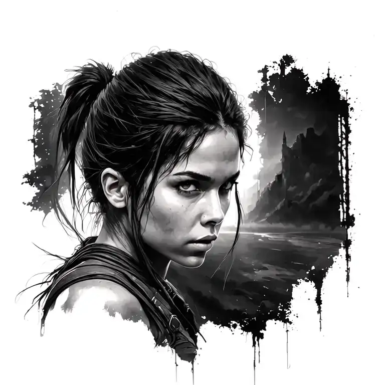 Portrait Lara Croft tattoo design idea