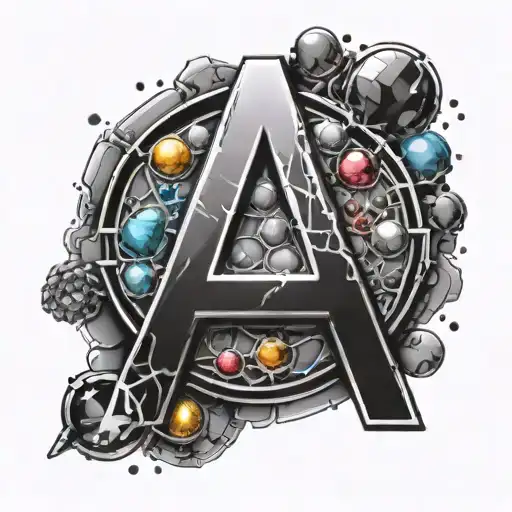 Avengers logo blended with infinity stones tattoo design idea