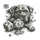 dungeons and dragons d20 dice, dog paw print tattoo design idea