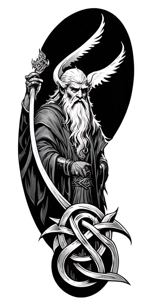 lord of the rings story in celtic style knot work tattoo featuring balrog and gandalf tattoo design idea