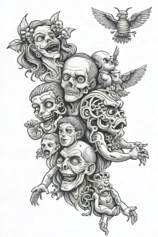 Childhood full of quarrels in the family, family involved in drug and people trafficking, drug and alcohol abuse at a tattoo design idea