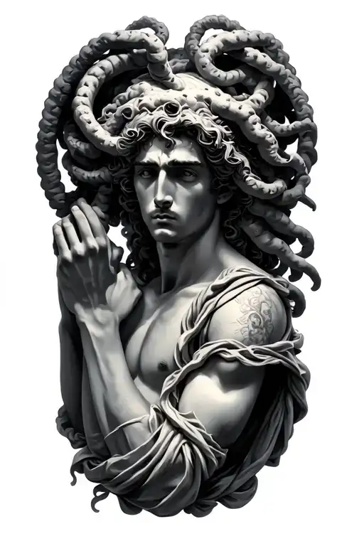 perseus holding medusa tattoo design idea