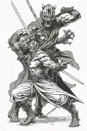 drizzt do'urden fighting darth maul drawn tattoo design idea