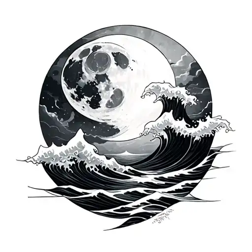 moon waves and 'this too shall pass' subtly incorporated tattoo design idea