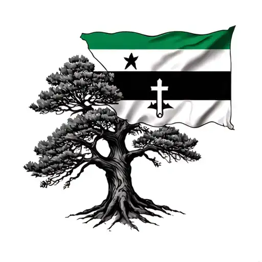 Lebanese flag cedar tree with the cross tattoo design idea