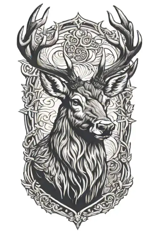thick stag head with large antlers tattoo design idea