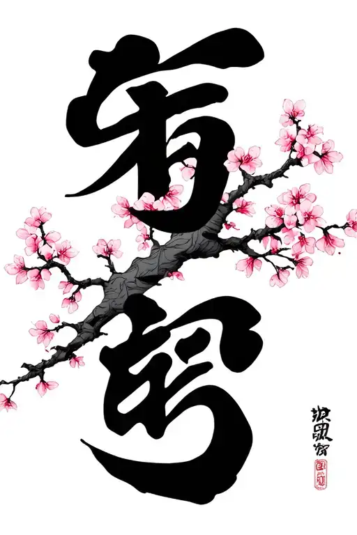 kyokushin karate kanji and kanku with cherry blossom tree tattoo design idea