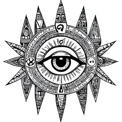 A Fusion Of Egyptian And Inka Symbolism, Featuring Anubis And all seing eye On in Machu Picchu and time tattoo design idea