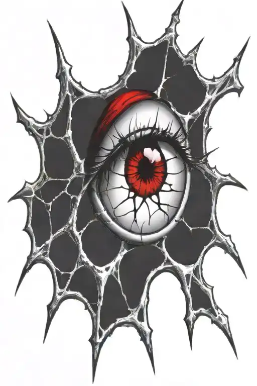 Satanic Realistic Eye, cracked and bleeding. dark black blood red. Bleeding Thorns black spider web tattoo design idea
