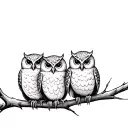 simple tattoo of 4 owls of same size perched on a branch tattoo design idea