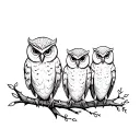 simple tattoo of 4 owls of same size perched on a branch tattoo design idea