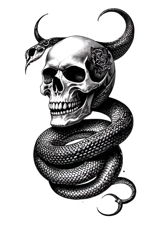 Gothic skull with a snake intertwined tattoo design idea
