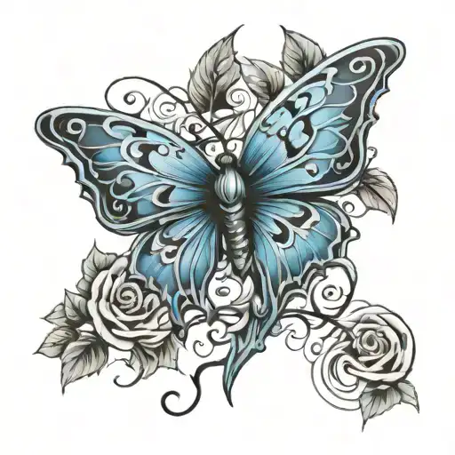 Scream Dagger Blue Butterfly Ivy tattoo design idea