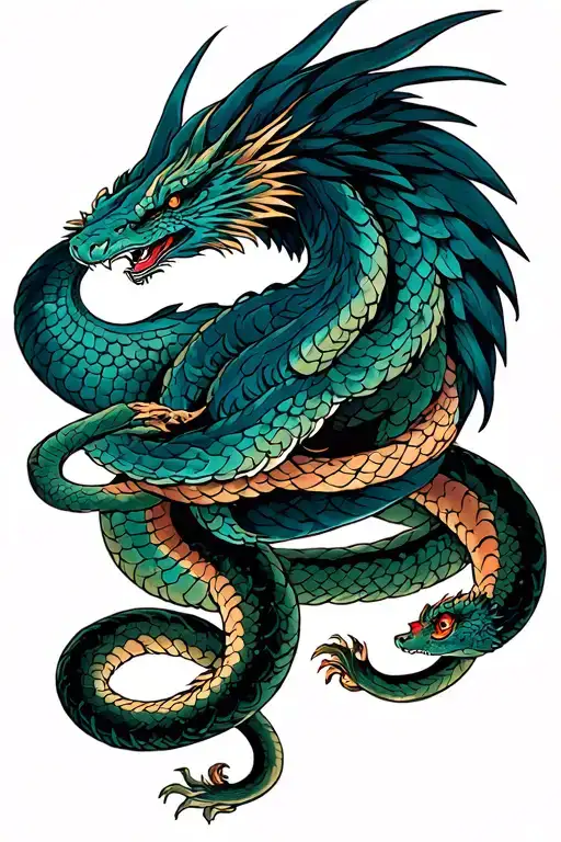 Basilisk snake wraps a phoenix fighting harrypotter tattoo design idea