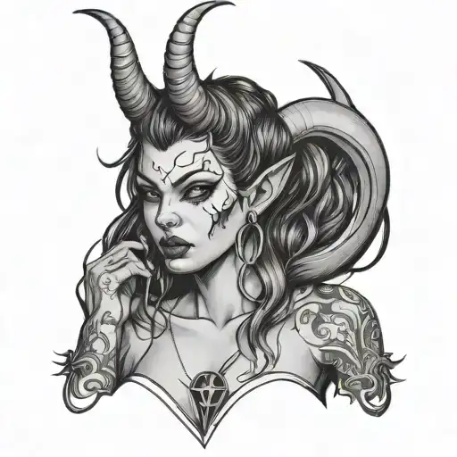 girl with a thong and devil horns tattoo design idea