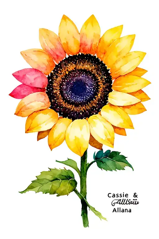 single sunflower with names cassie and allana tattoo design idea