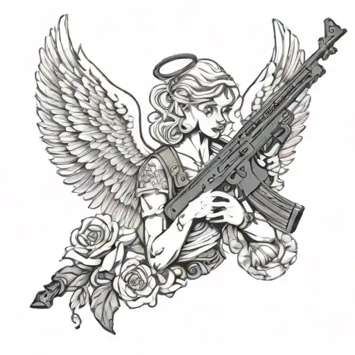 angel and Ak 47 rifle tattoo design idea