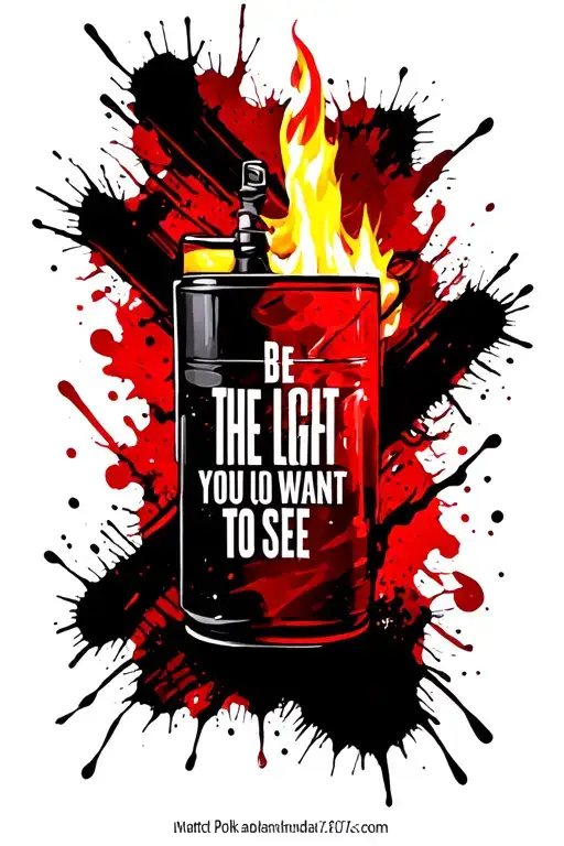 "Be the light you want to see" a molotov cocktail, lit on fire on the rag, that you can see the liquid of inside. have it in motion as if thrown.  tattoo design idea