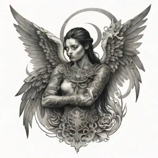 tattoo representative of a soul and an archangel with the aura was the ethnic body tattoo design idea