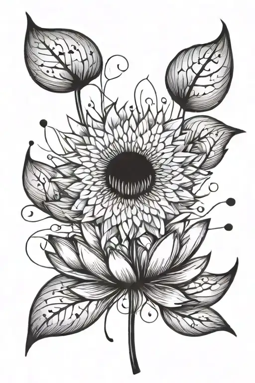 dandelion and unalome symbol with lotus tattoo design idea