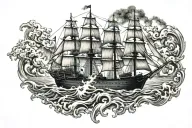 burning ship tattoo design idea