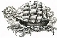 burning ship tattoo design idea