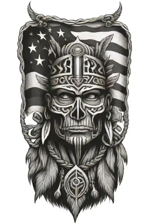 America, tethered flag, war, family, protection, aztec tattoo design idea