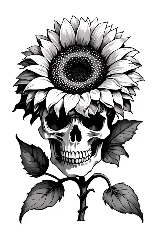 skull and sunflower tattoo design idea