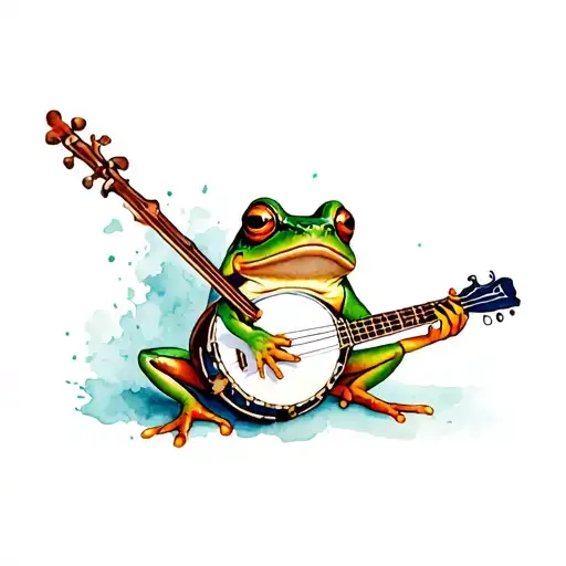 frog playing banjo tattoo design idea