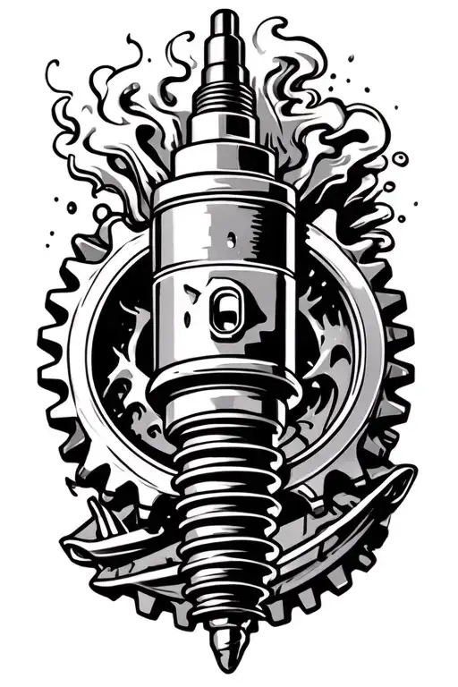 motocross theme sleeve with a evil spark plug, an evil piston, a edgey sprocket with smoke coming up through all of it tattoo design idea