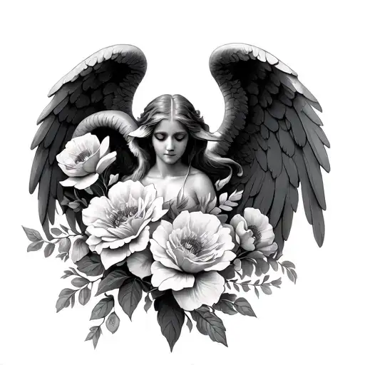 Aries flowers angel tattoo design idea