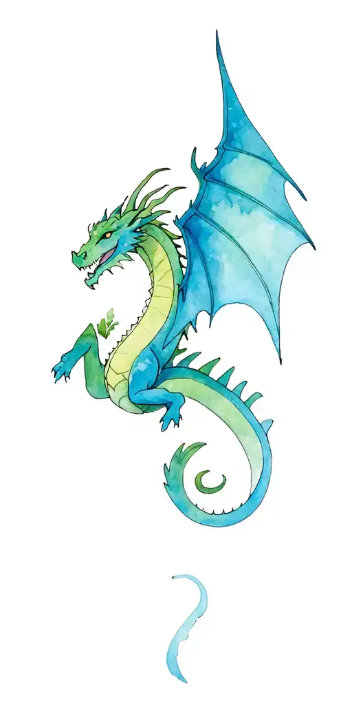 an adventurer embarking on an adventure spanning fields, forests, and castles with a european fantasy style dragon  tattoo design idea