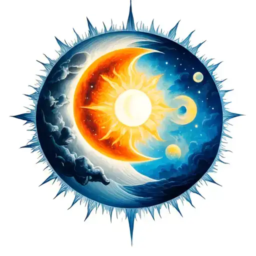 sun and moon merging together tattoo design idea