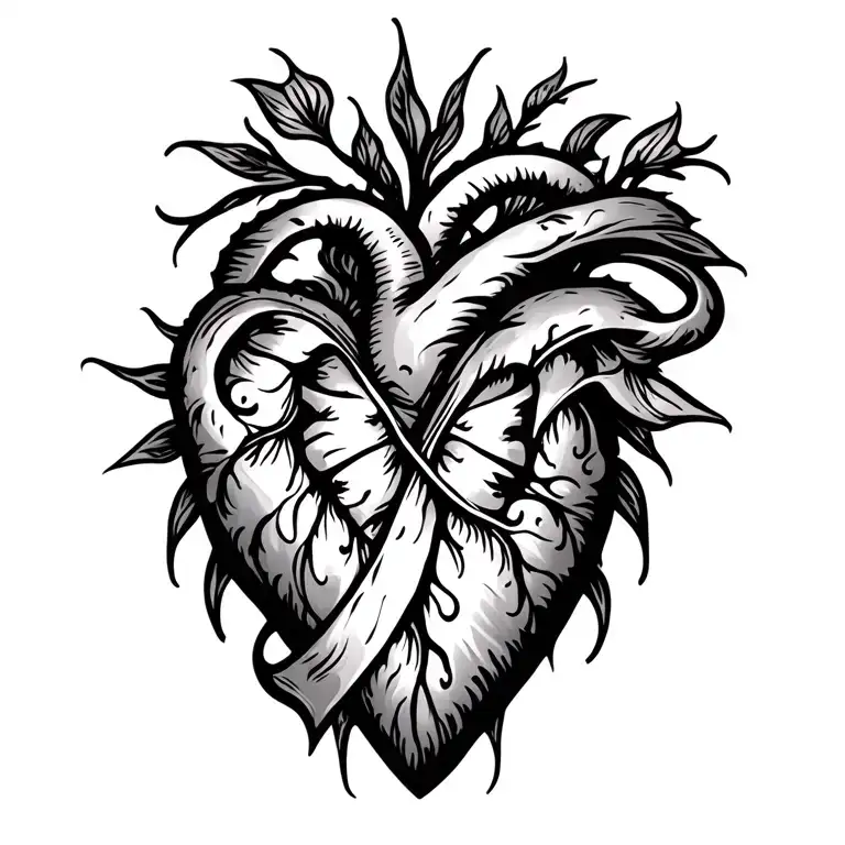 tribal heart with cancer ribbon tattoo design idea