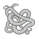 snake slithering inbetween 3 hearts tattoo design idea