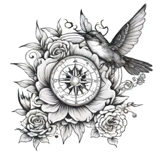 capricorn sword, carnation flower, compass rose, capricorn constillation, hummingbird, butterfly, geko tattoo design idea