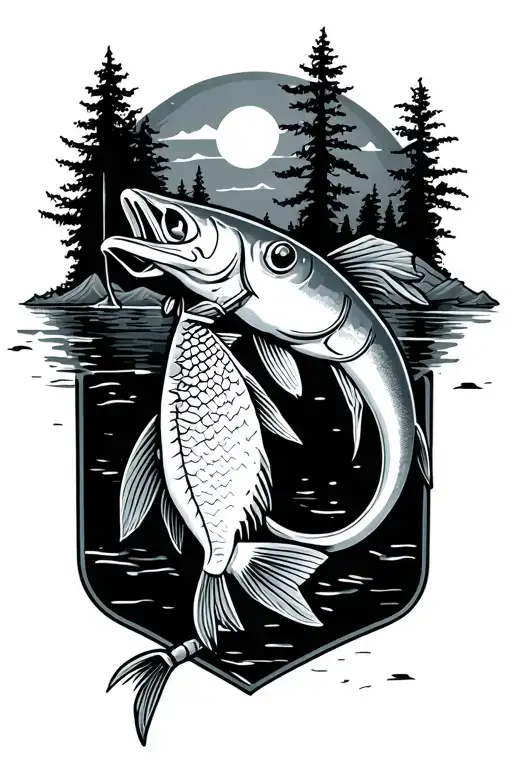 camp fishing hook tattoo design idea