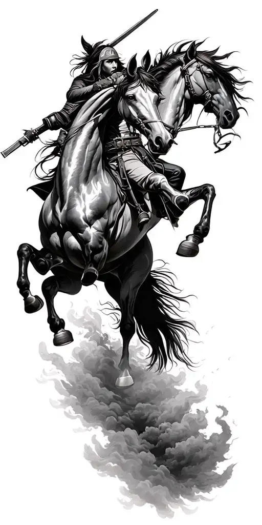 war horse with rider fighting demons they know tattoo design idea