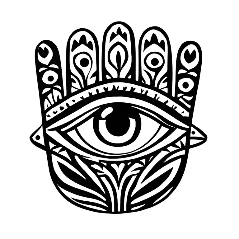 hand of hamsa adorned with eye inside tattoo design idea