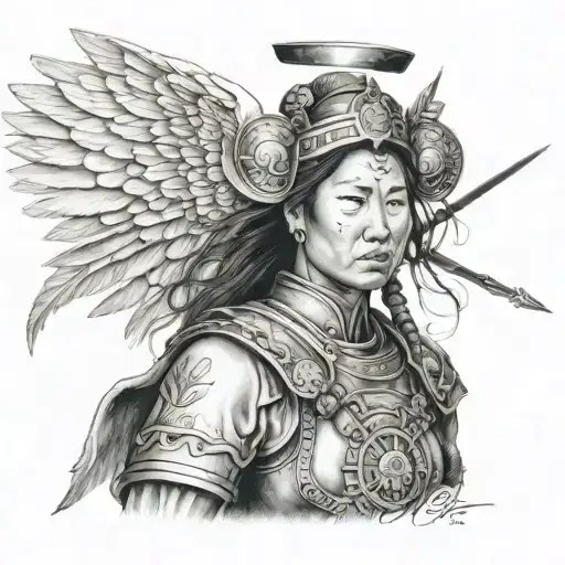 Mongol Warrior Angel mother tattoo design idea