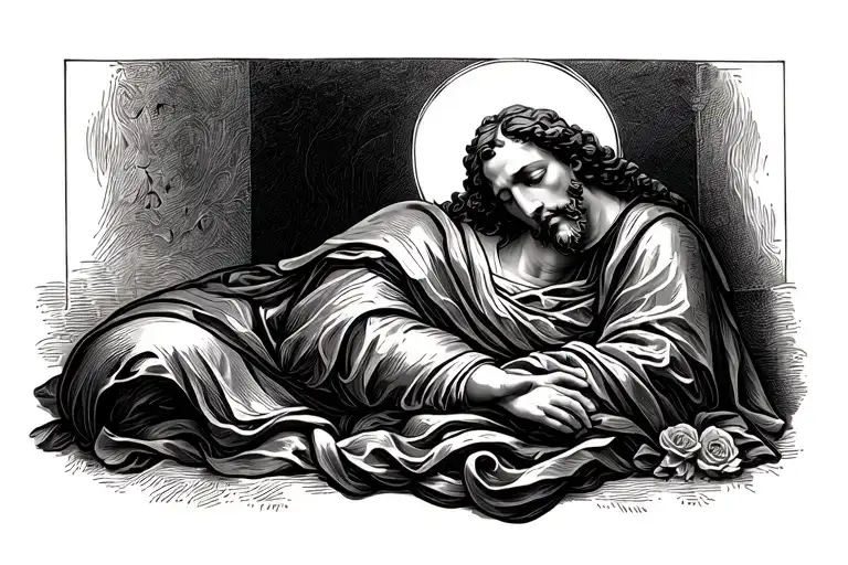 sleeping of saint joseph colourful coat tattoo design idea
