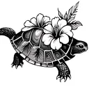 Tortoise Maori and Flower Hibiscus Flower tattoo design idea