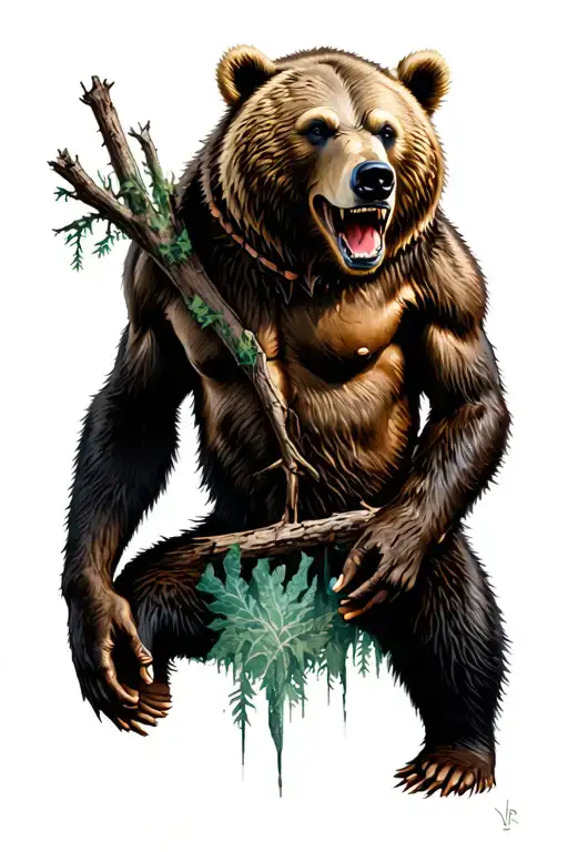 Nordic Bear Raging in the Woods tattoo design idea
