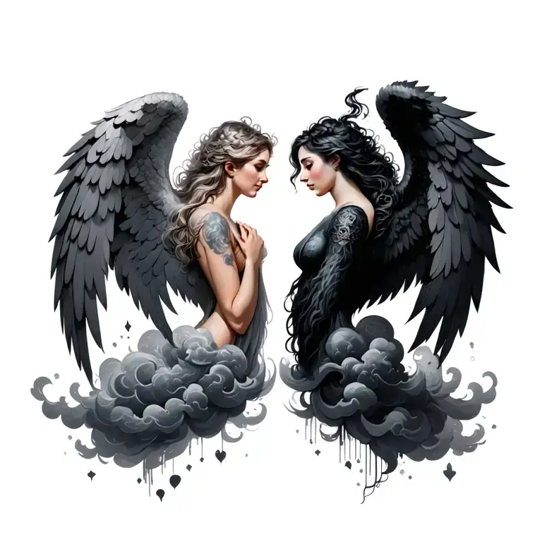 light angel  and dark angel , clouds tattoo design idea